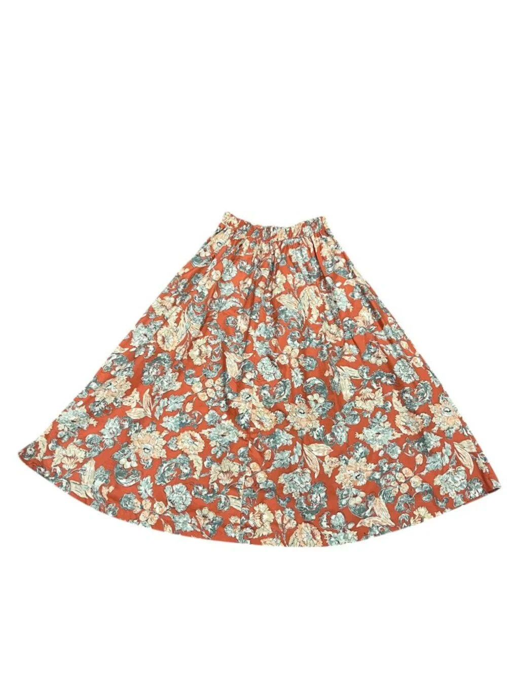 Laura Ashley Vtg Floral Cotton Midi Skirt, Pockets, Coral, 10